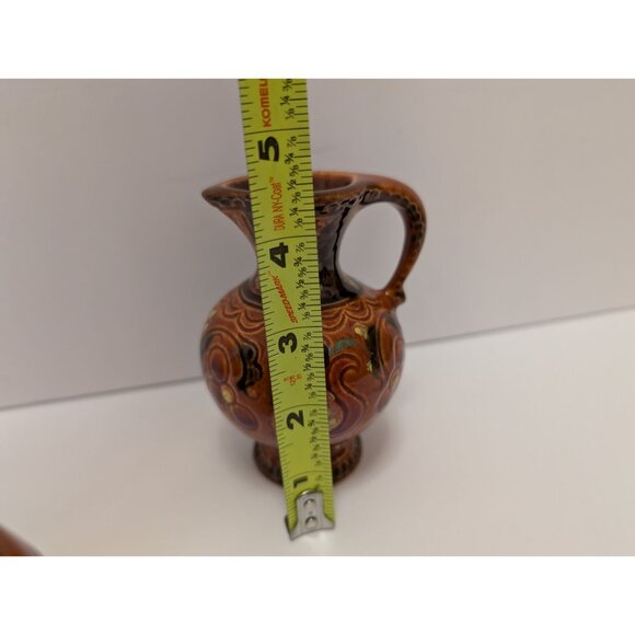Hand-Painted Austria Brown Ceramic Pitcher Vase  5.5" Tall Vintage - Picture 7 of 7